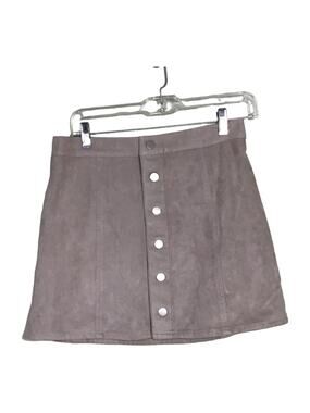 Express Y2K Women A line Skater button front faux suede Mini skirt Sz. 6 Brown